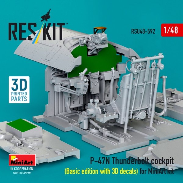 RESKIT RSU48-0592 P-47N Thunderbolt cockpit (Basic edition with 3D decals) for MiniArt kit (3D Printed) (1/48)