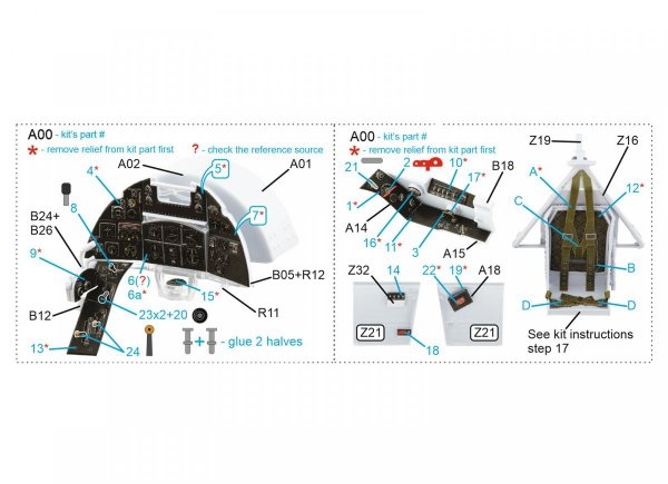 Quinta Studio QD24002 Hawker Typhoon (Car Door) 3D-Printed &amp; coloured Interior on decal paper (Airfix) 1/24