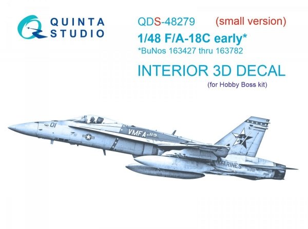 Quinta Studio QDS-48279 F/A-18C early 3D-Printed &amp; coloured Interior on decal paper (HobbyBoss)(Small version) 1/48