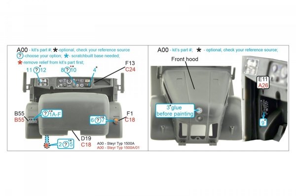 Quinta Studio QD35069 Steyr 1500A 3D-Printed &amp; coloured Interior on decal paper (Tamiya) 1/35