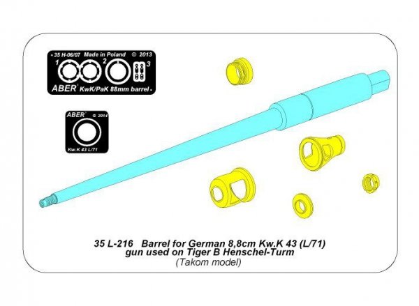 Aber 35 L-216 Barrel for German 8,8cm Kw.K 43 (L/71) gun used on Tiger B Henschel-Turm 1/35