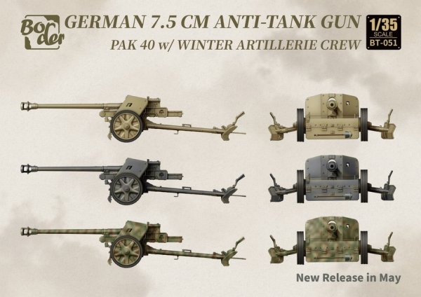 Border Model BT-051 German 7.5cm Anti-Tank Gun PaK 40 w/Winter Artillery Crew. 1/35