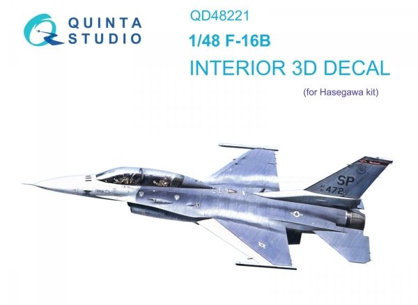 Quinta Studio QD48221 F-16B 3D-Printed &amp; coloured Interior on decal paper (Hasegawa) 1/48