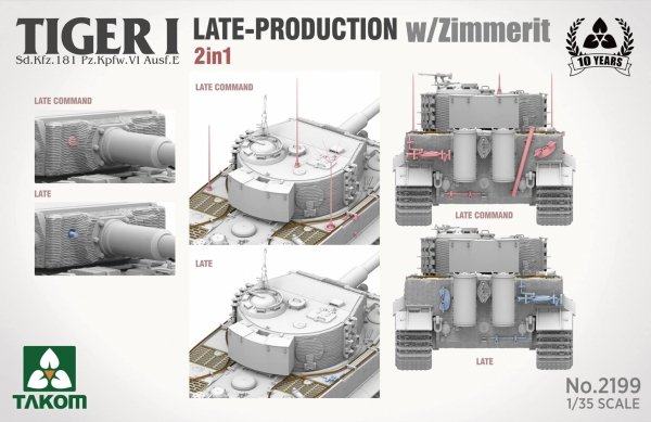 Takom 2199 Tiger I Late Production w/zimmerit Sd.Kfz. 181 Pz.Kpfw. VI Ausf. E (Late/Late Command) 1/35
