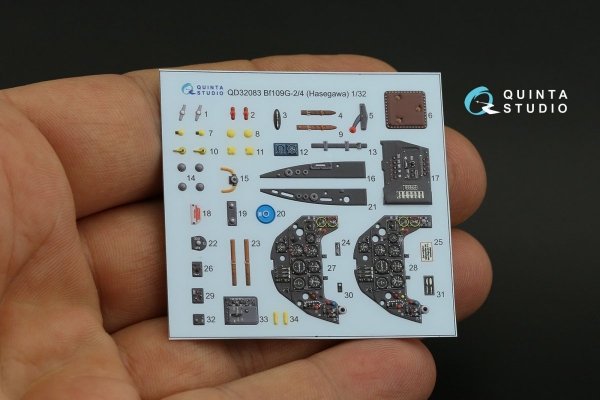 Quinta Studio QD32083 Bf 109G-2/G-4 3D-Printed &amp; coloured Interior on decal paper (Hasegawa) 1/32