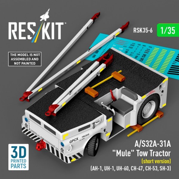 RESKIT RSK35-0006 A/S32A-31A  "Mule" Tow Tractor (short version) (AH-1, UH-1, UH-60, CH-47, CH-53, SH-3) (3D Printed model kit) (1/35)