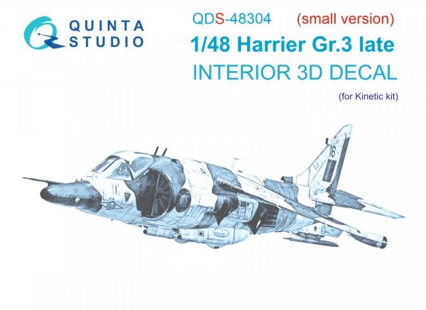 Quinta Studio QDS-48304 Harrier Gr.3 late 3D-Printed &amp; coloured Interior on decal paper (Kinetic) (Small version) 1/48