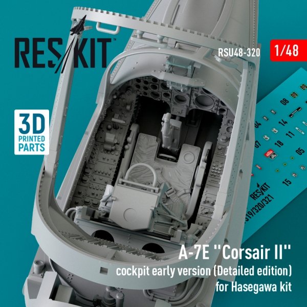 RESKIT RSU48-0320 A-7E &quot;Corsair II&quot; cockpit early version (Detailed edition) for Hasegawa kit (3D Printed)A-7E &quot;Corsair II&quot; cockpit early version (Detailed edition) for Hasegawa kit (3D Printed) 1/48