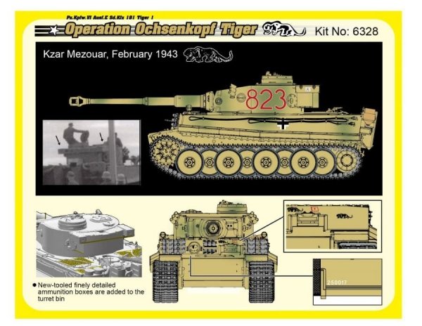 Dragon 6328 WWII German Pz.Kpfw.VI Tiger I Early Production 501 abt Operation Ochsenkopf 1/35