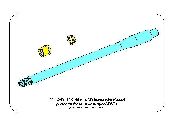 Aber 35L-240 U.S. 90 mm M3 Barrel with thread protector for tank destroyer M36B1 1/35