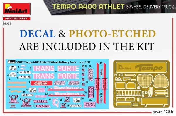 MiniArt 38032 TEMPO A400 ATHLET 3-WHEEL DELIVERY TRUCK 1/35