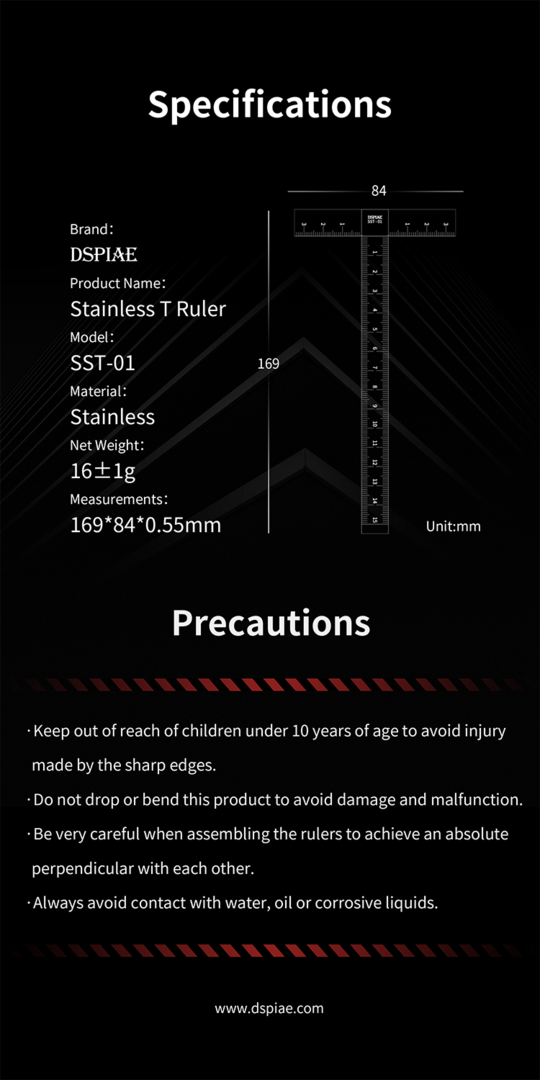 DSPIAE SST-01 Stainless Steel T-Ruler