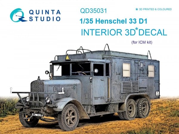 Quinta Studio QD35031 Henschel 33 D1 3D-Printed &amp; coloured Interior on decal paper (for ICM kit) 1/35