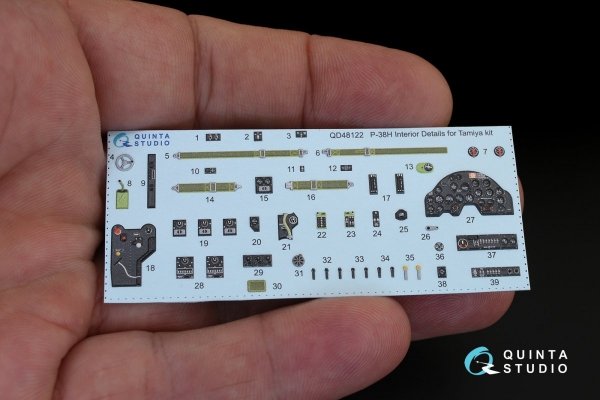 Quinta Studio QD48122 P-38H 3D-Printed &amp; coloured Interior on decal paper (for Tamiya kit) 1/48
