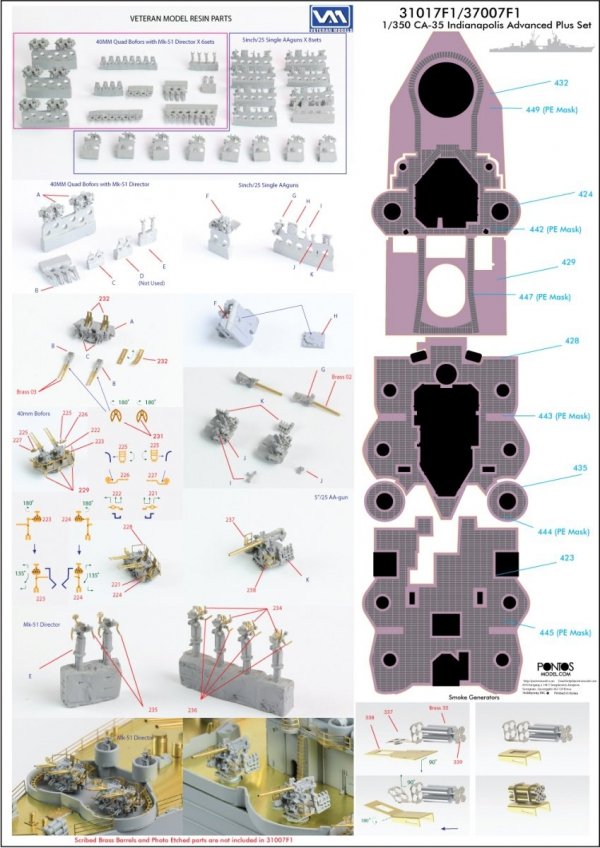 Pontos 37017F1 USS CA-35 Indianapolis 1945 Detail Up Set ADVANCED (1:350)