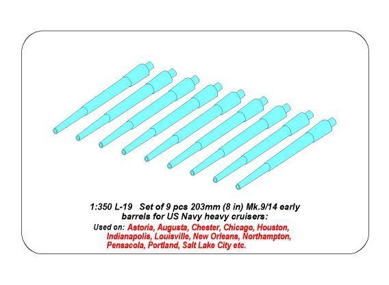 Aber 350L-19 Set of 9 pcs 203 mm barrels for New Orleans type (1:350)