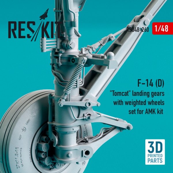 RESKIT RSU48-0260 F-14 (D) &quot;TOMCAT&quot; LANDING GEARS WITH WEIGHTED WHEELS SET FOR AMK KIT (RESIN &amp; 3D PRINTED) 1/48