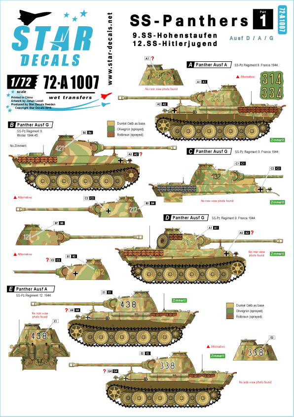 Star Decals 72-A1007 SS-Panthers (1) 1/72