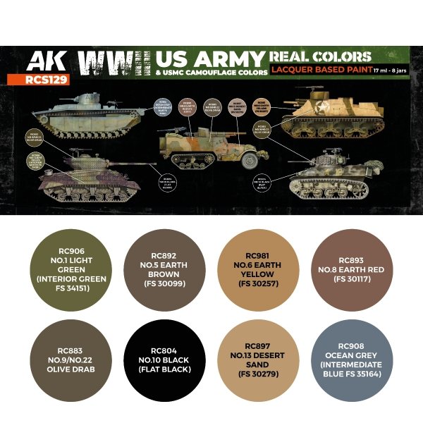 AK Interactive RCS129 WWII US Army &amp; USMC Camouflage Colors 8x17ml
