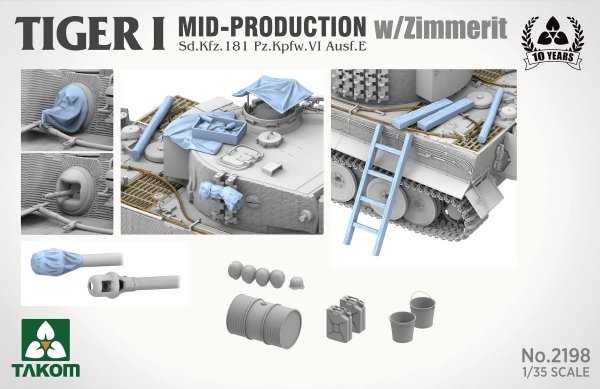  Takom 2198 Tiger I Mid-Production w/Zimmerit Sd.Kfz. 181 Pz.Kpfw. VI Ausf. E 1/35