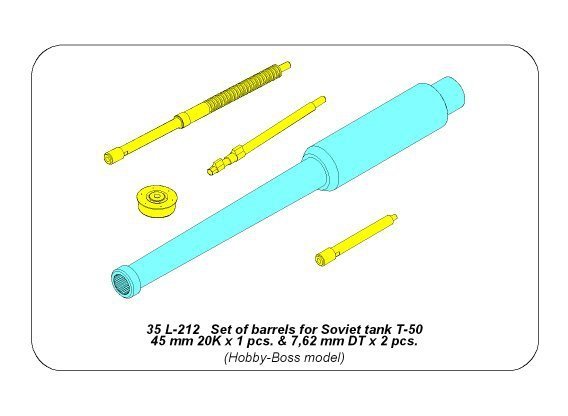 Aber 35L-212 Set of barrels for Soviet tank T-50 45 mm 20K x 1 pcs.; 7,62 mm DT x 2 pcs. (1:35)