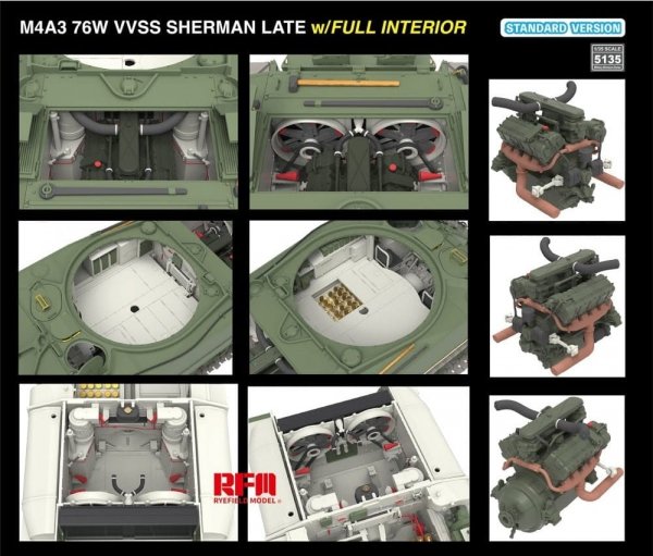 Rye Field Model 5135 M4A3 76W VVSS Sherman Late Standart Version Full Interior 1/35