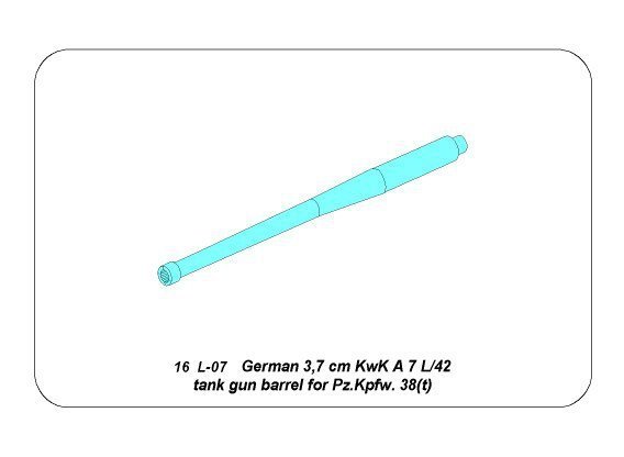 Aber 16L-07 Lufa do niemieckiej armaty czołgowej KwK A 7 do Pz.Kpfw. 38(t) / German 3,7 cm KwK A 7 L/42 tank gun barrel for Pz.Kpfw. 38(t) 1/16