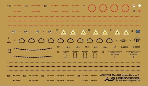 HobbyDecal ST48007V1 Me-262 Stencils ver 1 1/48