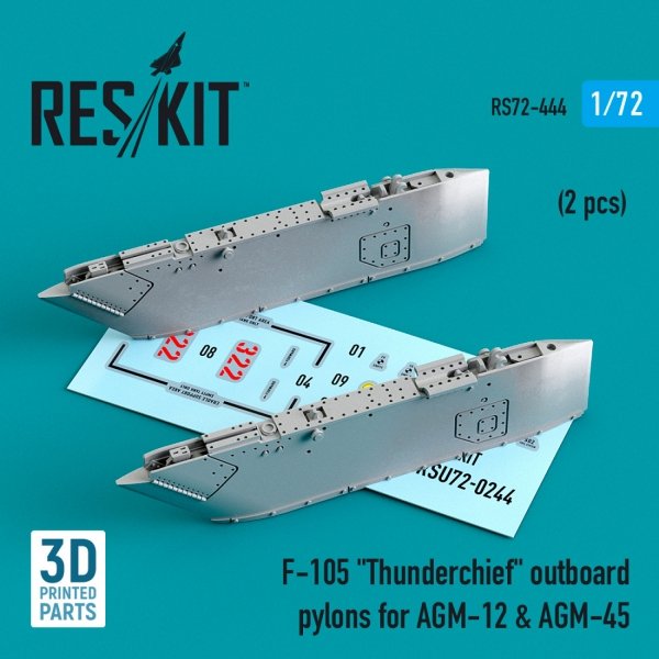 RESKIT RS72-0444 F-105 &quot;THUNDERCHIEF&quot; OUTBOARD AGM-12 &amp; AGM-45 PYLONS (2 PCS) (3D PRINTED) 1/72