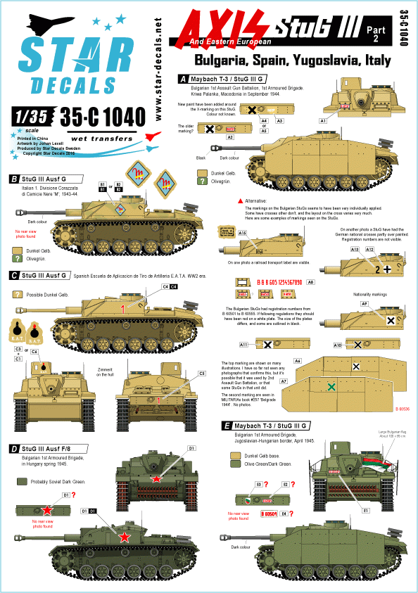 Star Decals 35-C1040 Axis/Eastern European StuG III (2) 1/35