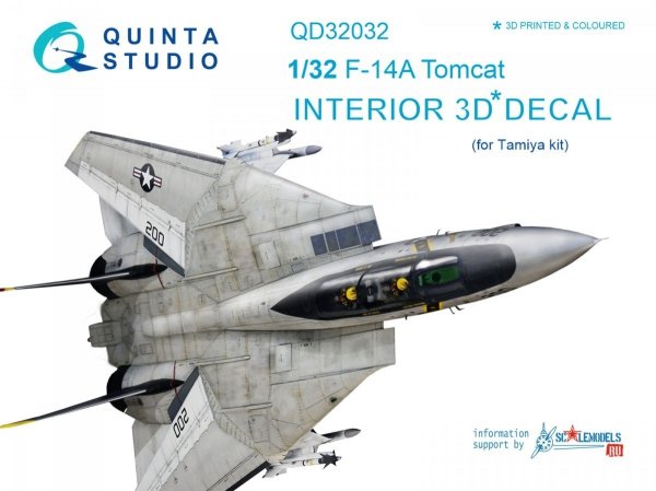 Quinta Studio QD32032 F-14A 3D-Printed &amp; coloured Interior on decal paper (for Tamiya kit) 1/32