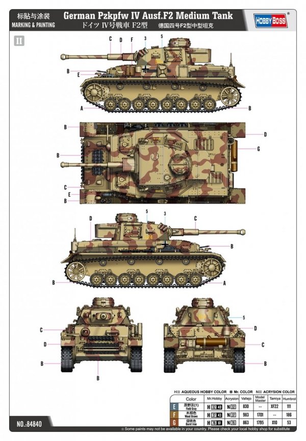 Hobby Boss 84840 German Pzkpfw IV Ausf.F2 Medium Tank 1/48