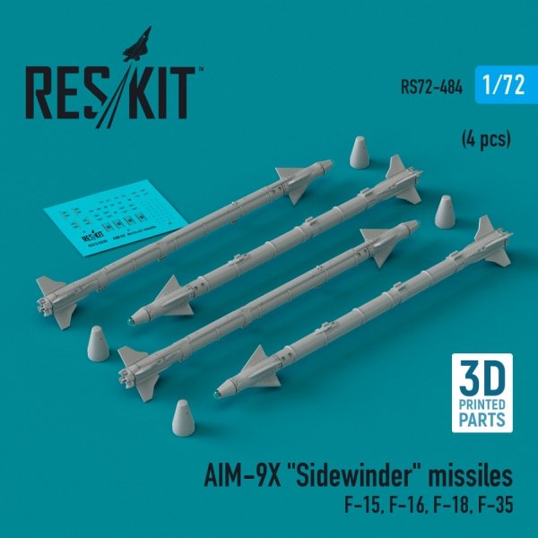 RESKIT RS72-0484 AIM-9X &quot;Sidewinder&quot; missiles (4 pcs) (3D Printed) 1/72