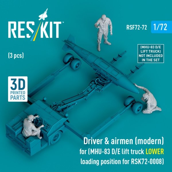 RESKIT RSF72-0072 Driver &amp; airmen (modern) (3 pcs) (MHU-83 D/E lift truck LOWER loading position for RSK72-0008) (3D Printed) 1/72
