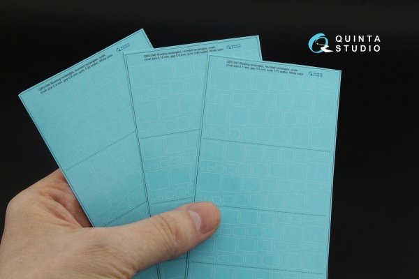 Quinta Studio QRV-049 Riveting rectangles, rounded rectangles and ovals (rivet size 0.2 mm, gap 0.8 mm, suits 1/35-32), White color 1/32