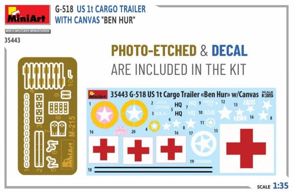 MiniArt 35443 G-518 US 1t CARGO TRAILER WITH CANVAS BEN HUR 1/35