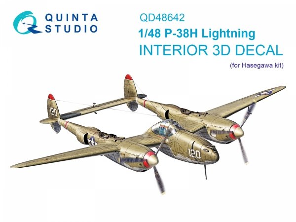 Quinta Studio QD48642 P-38H Lightning 3D-Printed &amp; coloured Interior on decal paper ( Hasegawa ) 1/48