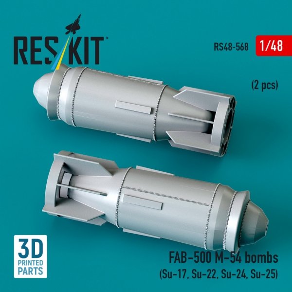 RESKIT RS48-0568 FAB-500 M-54 bombs (2 pcs) (Su-17, Su-22, Su-24, Su-25) (3D Printed) (1/48)