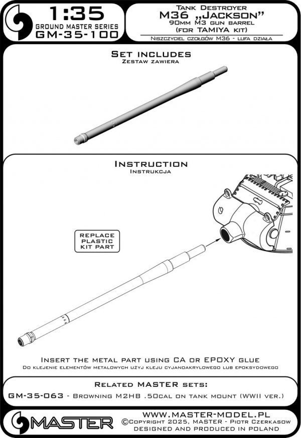 Master GM-35-100 M36 "Jackson" - lufa działa 90mm M3 (do modelu Tamiya) 1/35