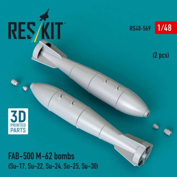 RESKIT RS48-0569 FAB-500 M-62 bombs (2 pcs) (Su-17, Su-22, Su-24, Su-25, Su-30) (3D Printed) (1/48)