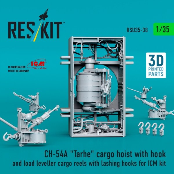 RESKIT RSU35-0038 CH-54A "Tarhe" cargo hoist with hook and load leveller cargo reels with lashing hooks for ICM kit (3D Printed) (1/35)