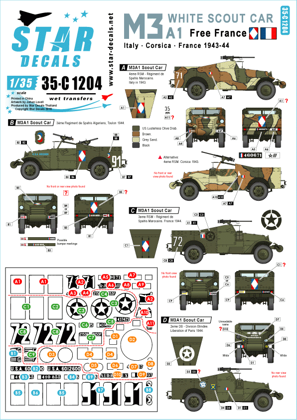 Star Decals 35-C1204 French M3A1 White Scout Car 1/35