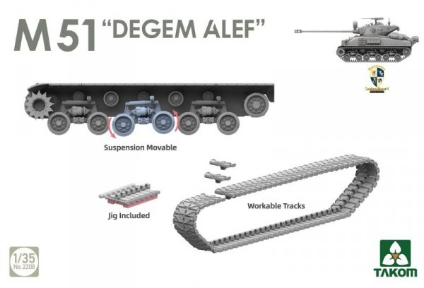 Takom 2207W SHERMAN² BOX M4A1(76W) VVSS Late Production+M51 "DEGEM ALEF"+US ARMY 1/4TON UTILITY TRUCK &amp; MP FIGURE 1/35
