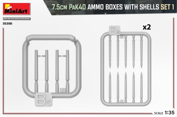 MiniArt 35398 7.5cm PaK40 AMMO BOXES WITH SHELLS SET 1 1/35