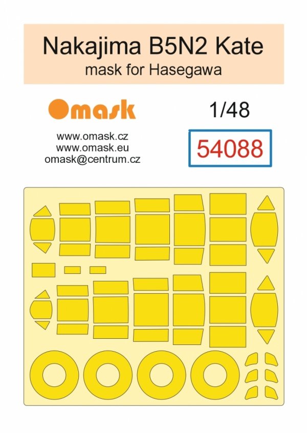 Omask 54088 Nakajima B5N2 Kate Mask (for Hasegawa) yellow masking tape 1/48
