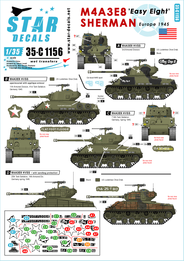 Star Decals 35-C1156 M4A3E8 'Easy Eight' Sherman 1/35