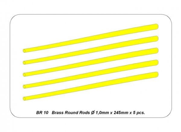 Aber BR10 Pręty mosiężne Ø 1,0mm długość 245mm x 5 szt. / Brass round rods Ø 1,0mm length 245mm x 5 pcs.