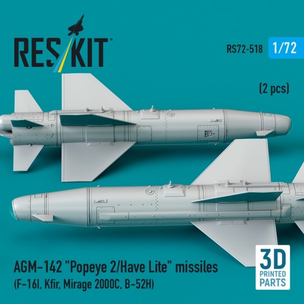 RESKIT RS72-0518 AGM-142 &quot;Popeye 2/Have Lite&quot; missiles (2 pcs) (3D Printed) 1/72
