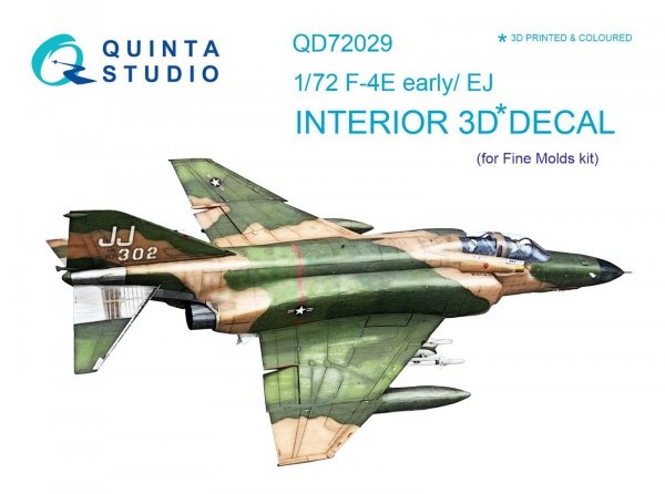 Quinta Studio QD72029 F-4E early/F-4EJ 3D-Printed &amp; coloured Interior on decal paper (for FineMolds kit) 1/72