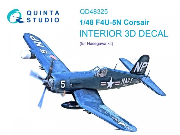 Quinta Studio QD48325 F4U-5N 3D-Printed &amp; coloured Interior on decal paper (Hasegawa) 1/48